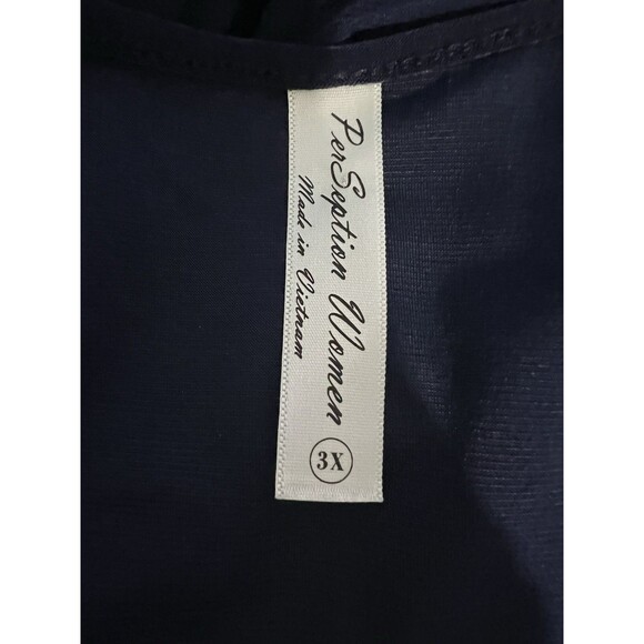 PerSeption Women Blouse Plus 3X Blue Roll Tab Sleeve Tunic Top Goldtone Buttons - Picture 7 of 9